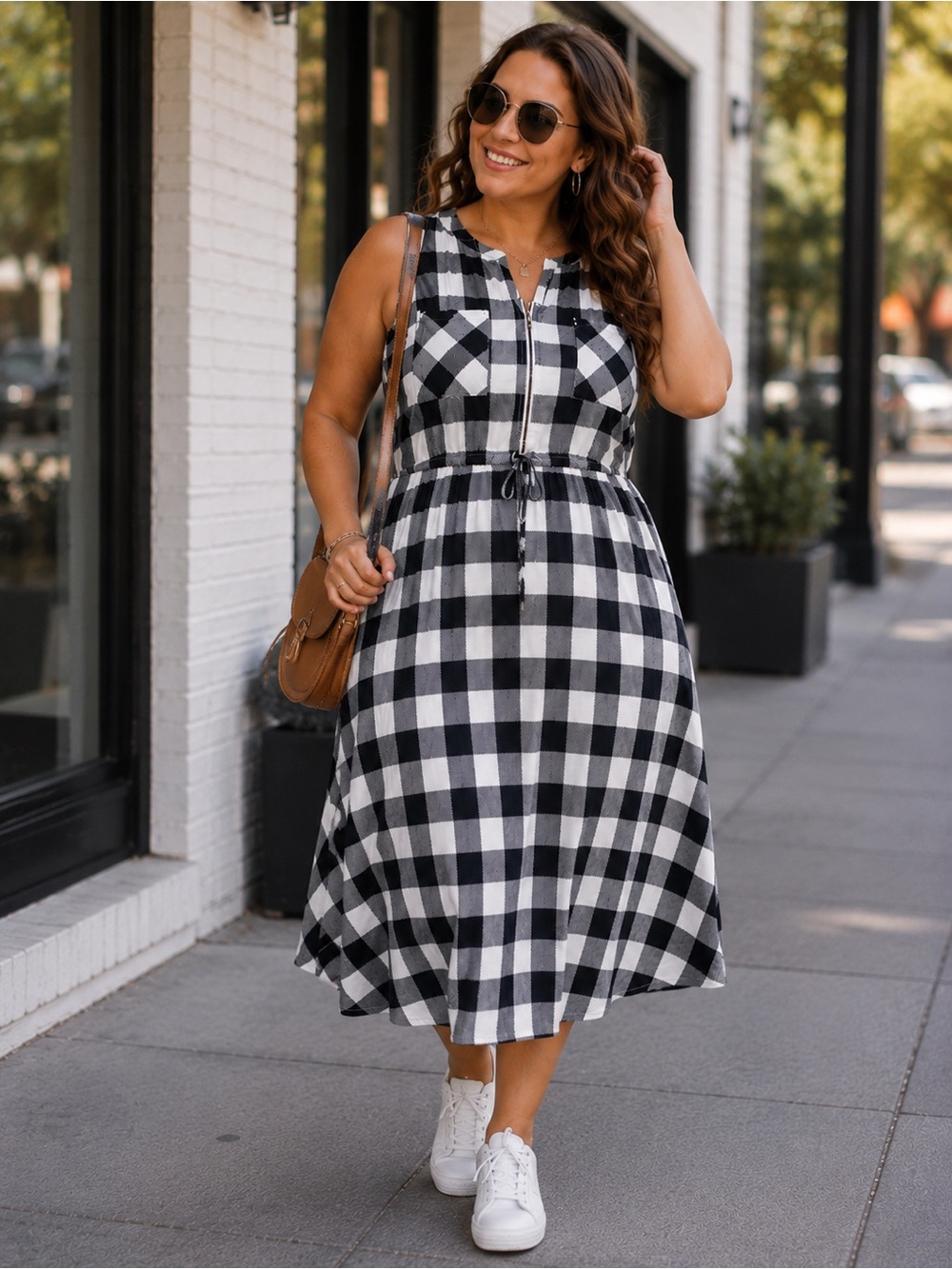 Torrid 3 Buffalo Plaid Midi Dress Navy White Sleeveless Plus Size 3X - Picture 11 of 11